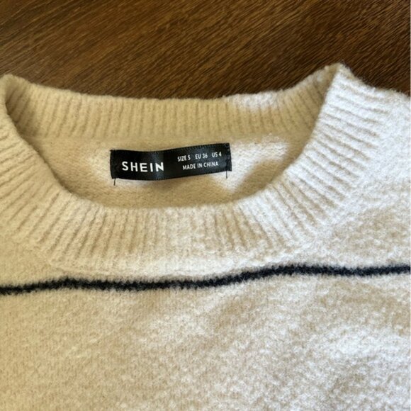 Women’s Striped Sweater. White/cream with black stripe. Like New - Picture 8 of 9